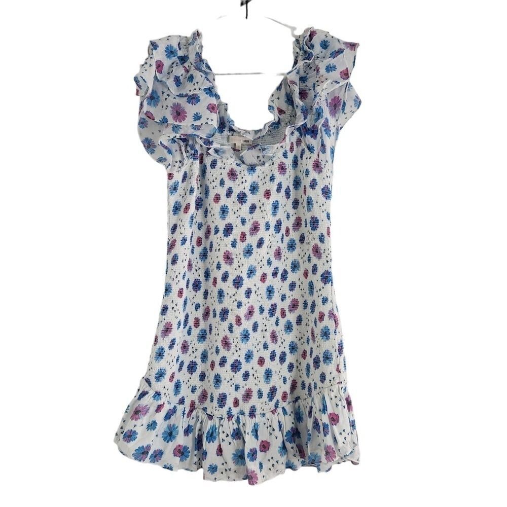 LoveShackFancy Ruffled Floral Mini Dress - Blue and Purple